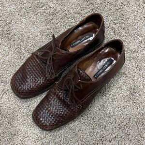 Sesto Meucci Dark Brown Woven Leather Oxfords